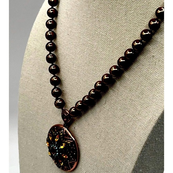 Elegant Beaded Necklace With Colorful Mandala Pendant.  B25 - Picture 4 of 8